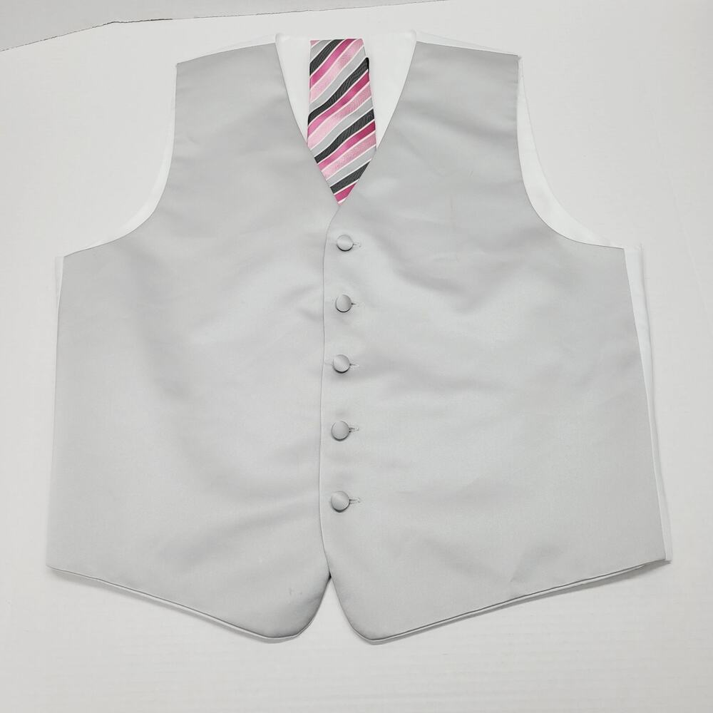 Satin Solid Silver Grey Mens Formal Vest Tie Medium Tuxedo Prom Brandon Michael